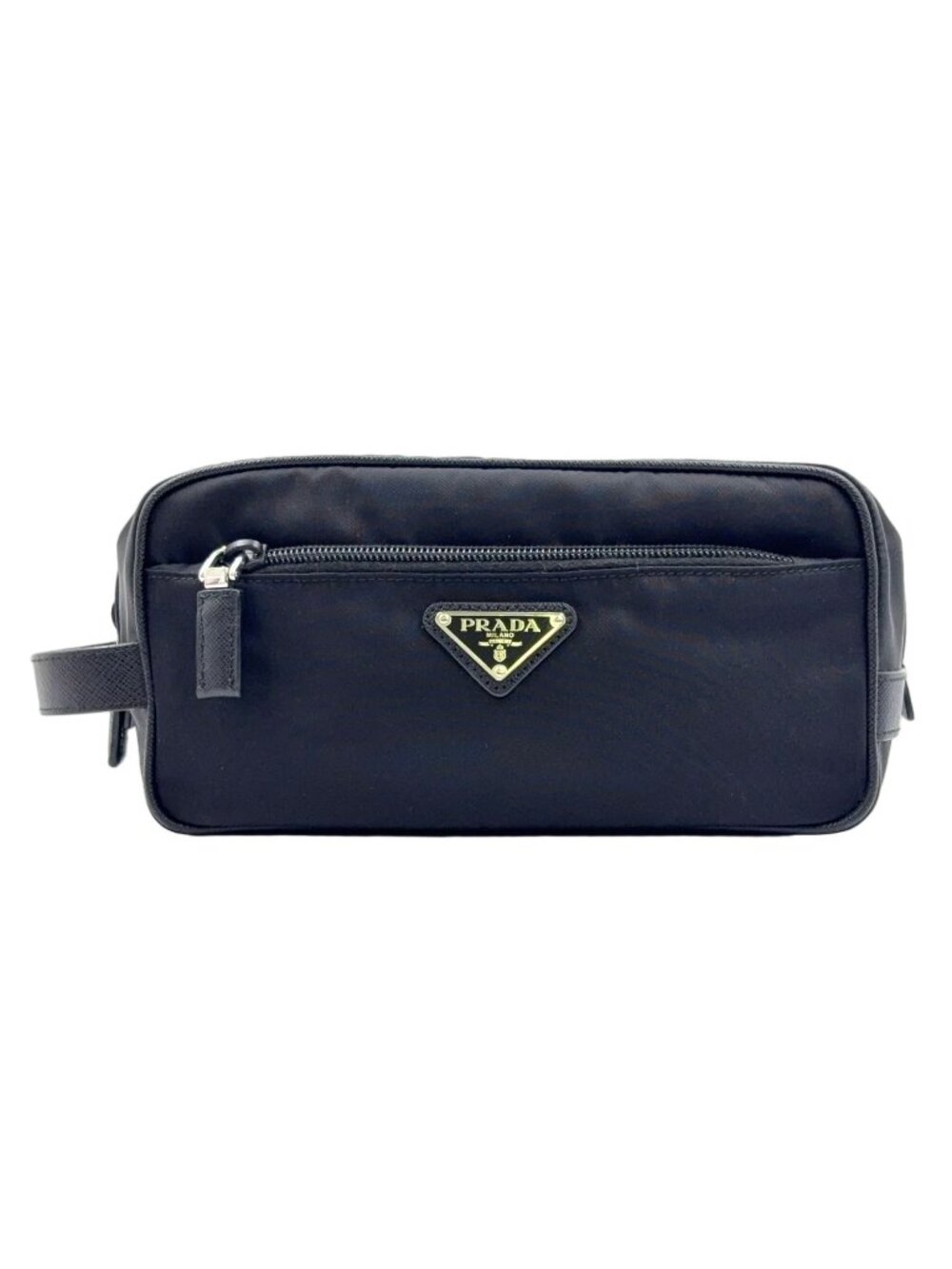 Prada Leather Nylon Black Clutch Silver